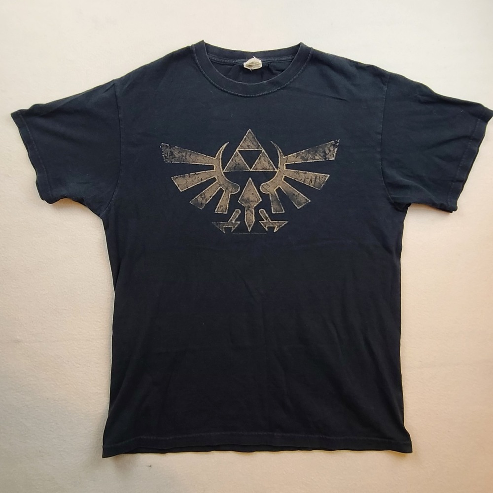 Legend of Zelda Ocarina of Time Triforce Tee JERZEES Black Mens Medium Shirt